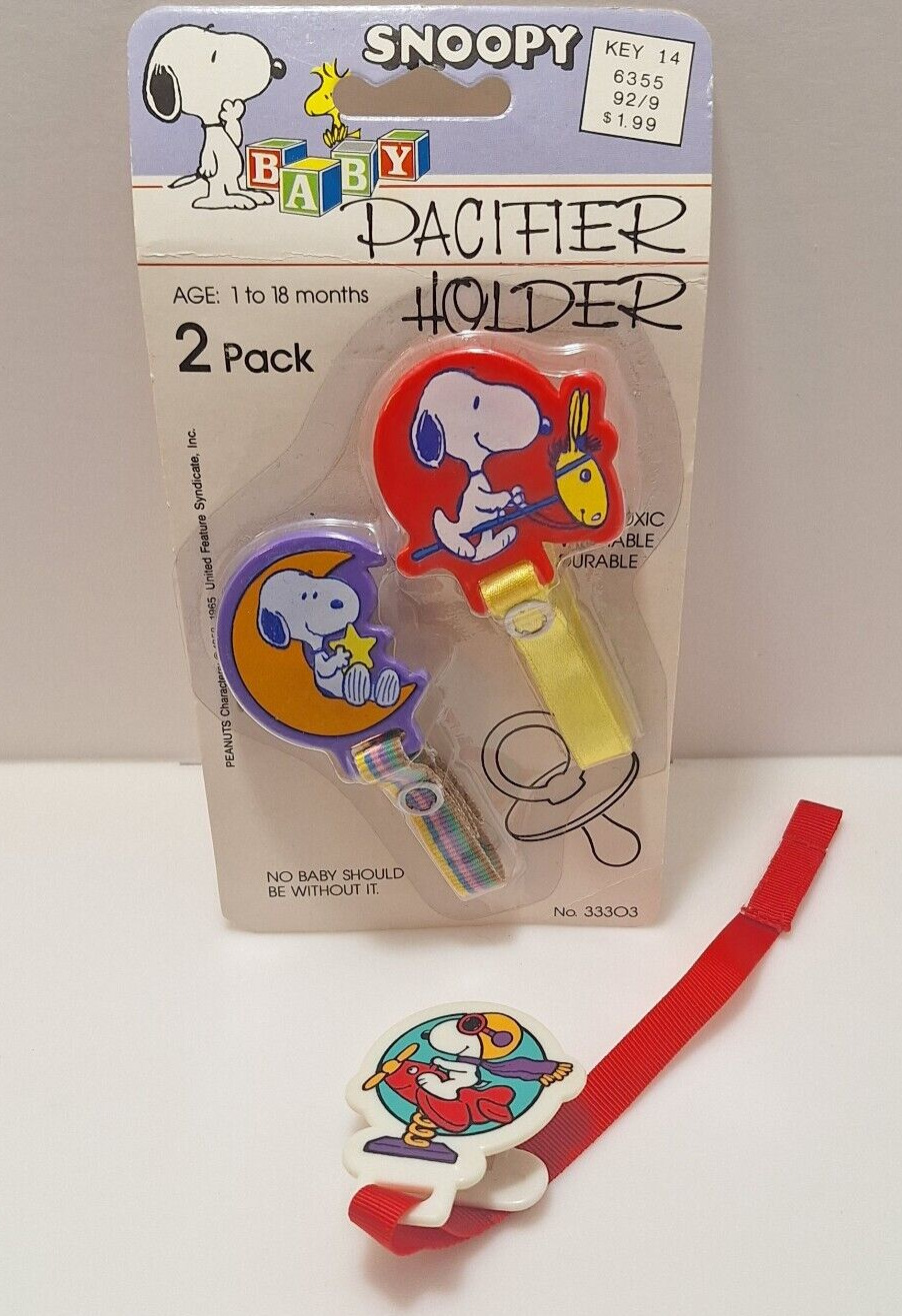 Lot of 3 Vintage Snoopy Baby Pacifier Holders Clip On w Original Package Danara