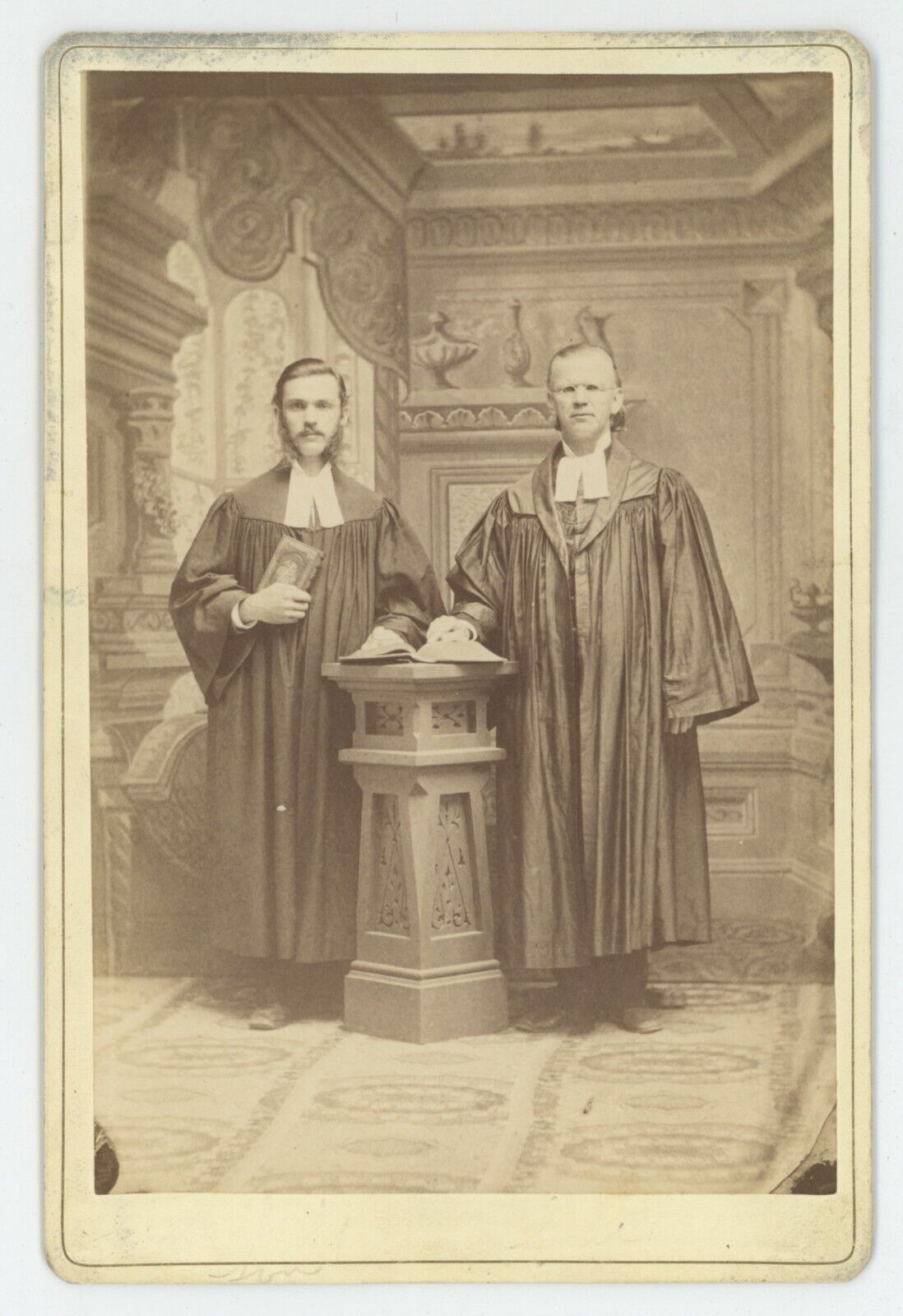 Antique Circa 1880s Rare Cabinet Card Two Reverends Pastors Glasses Detroit, MI