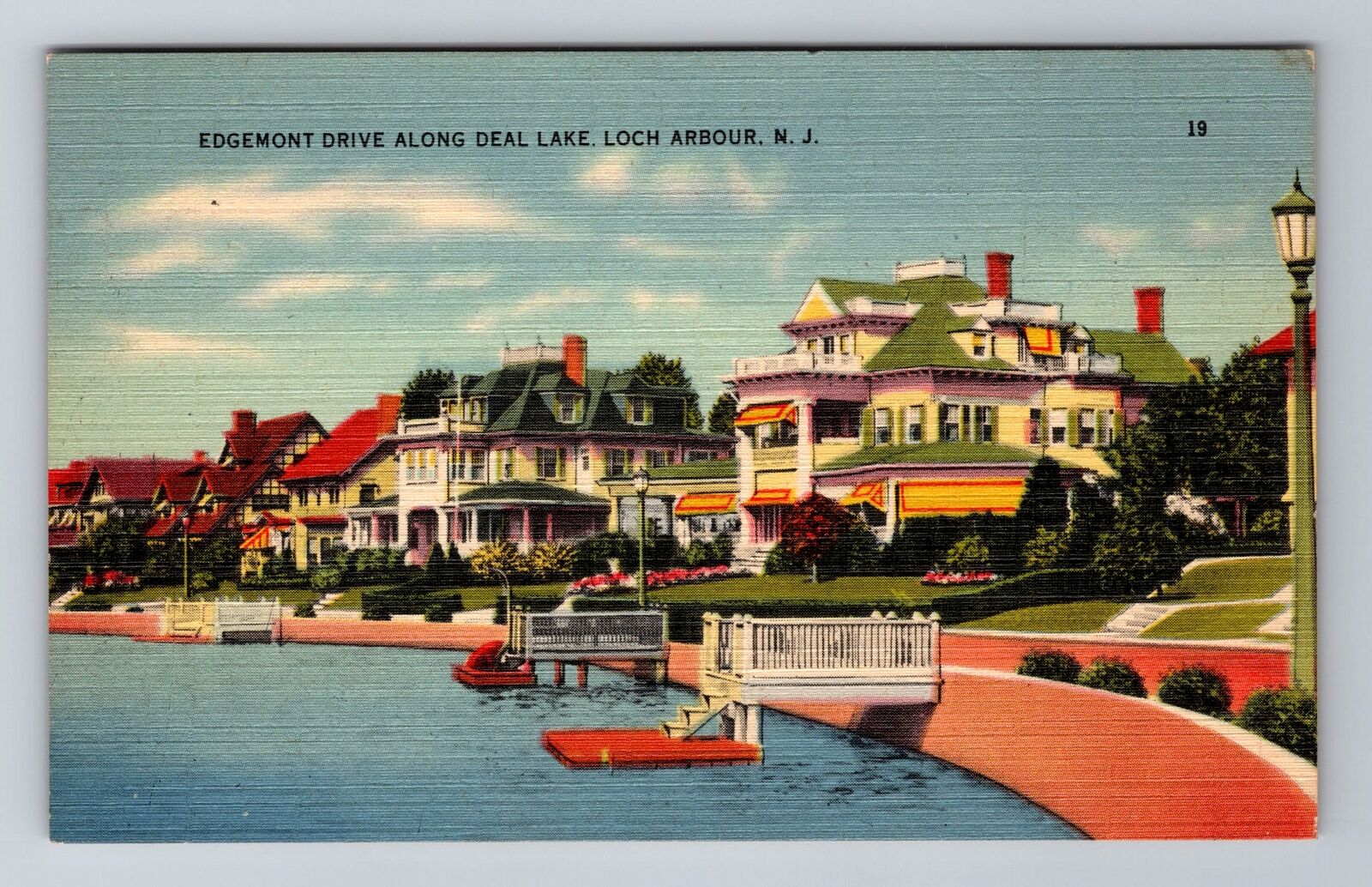 Loch Arbour NJ-New Jersey, Edgemont Drive Along Deal Lake, Vintage Postcard