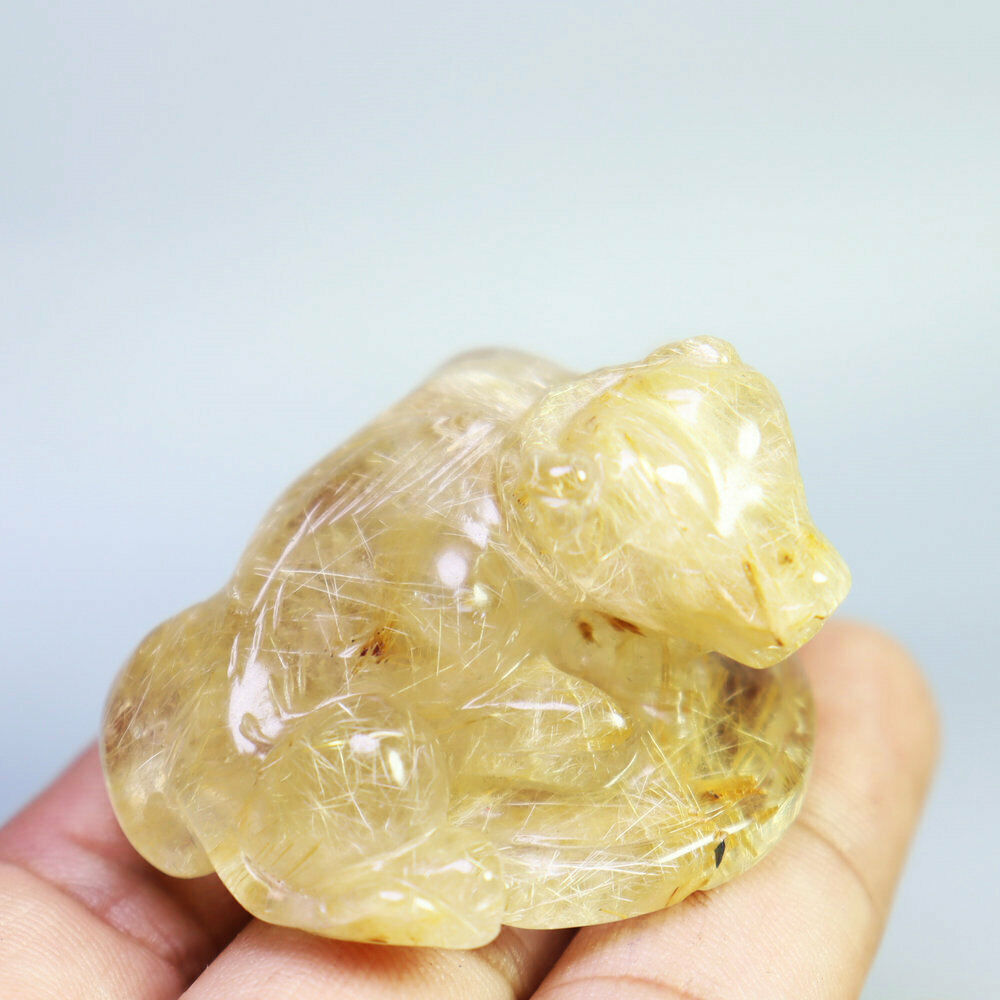 Rare  Natural Golden Hair Rutilated Crystal Carved Animal Specimen Cute