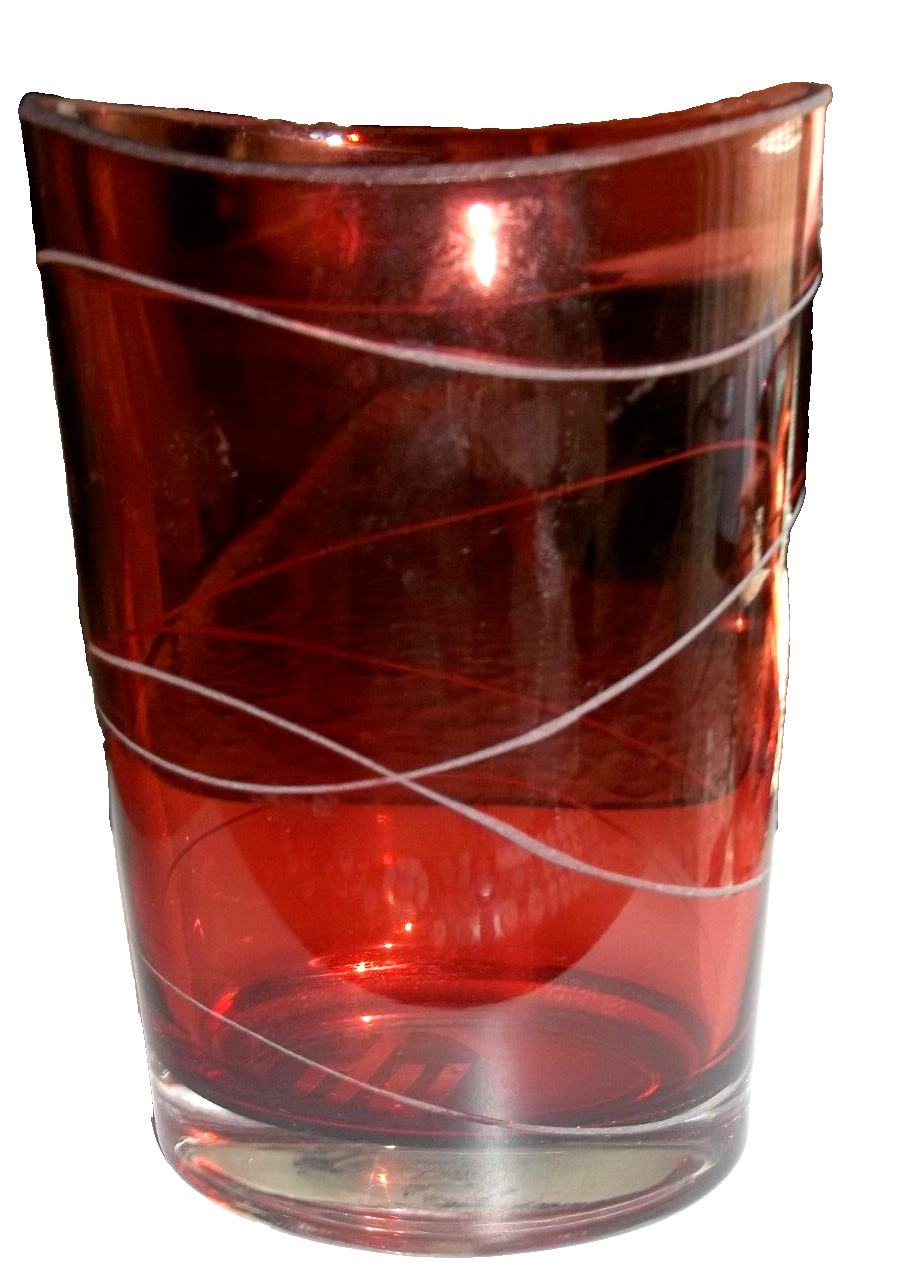 Cranberry Pink Swirl Etched Glass Clear Base FTD 7\