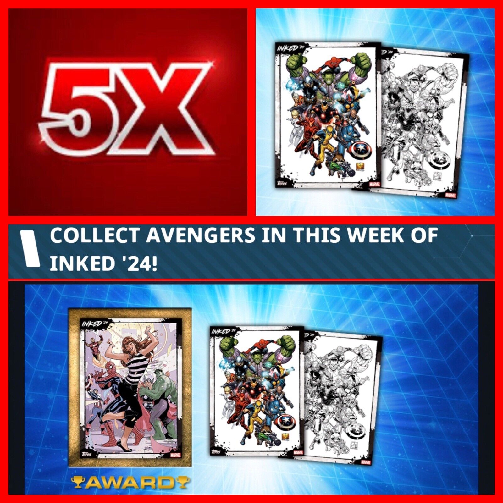5 COLOR+5 B&W AVENGERS INKED ‘24 SERIES 2-TOPPS MARVEL COLLECT