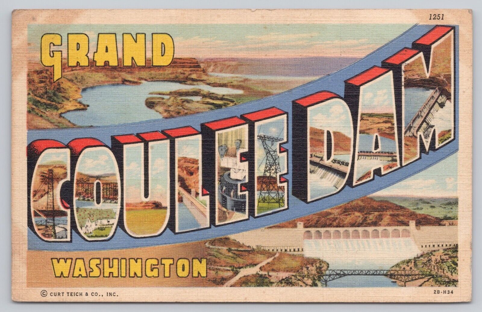 Grand Coulee Dam Washington, Large Letter Greetings, Vintage Postcard