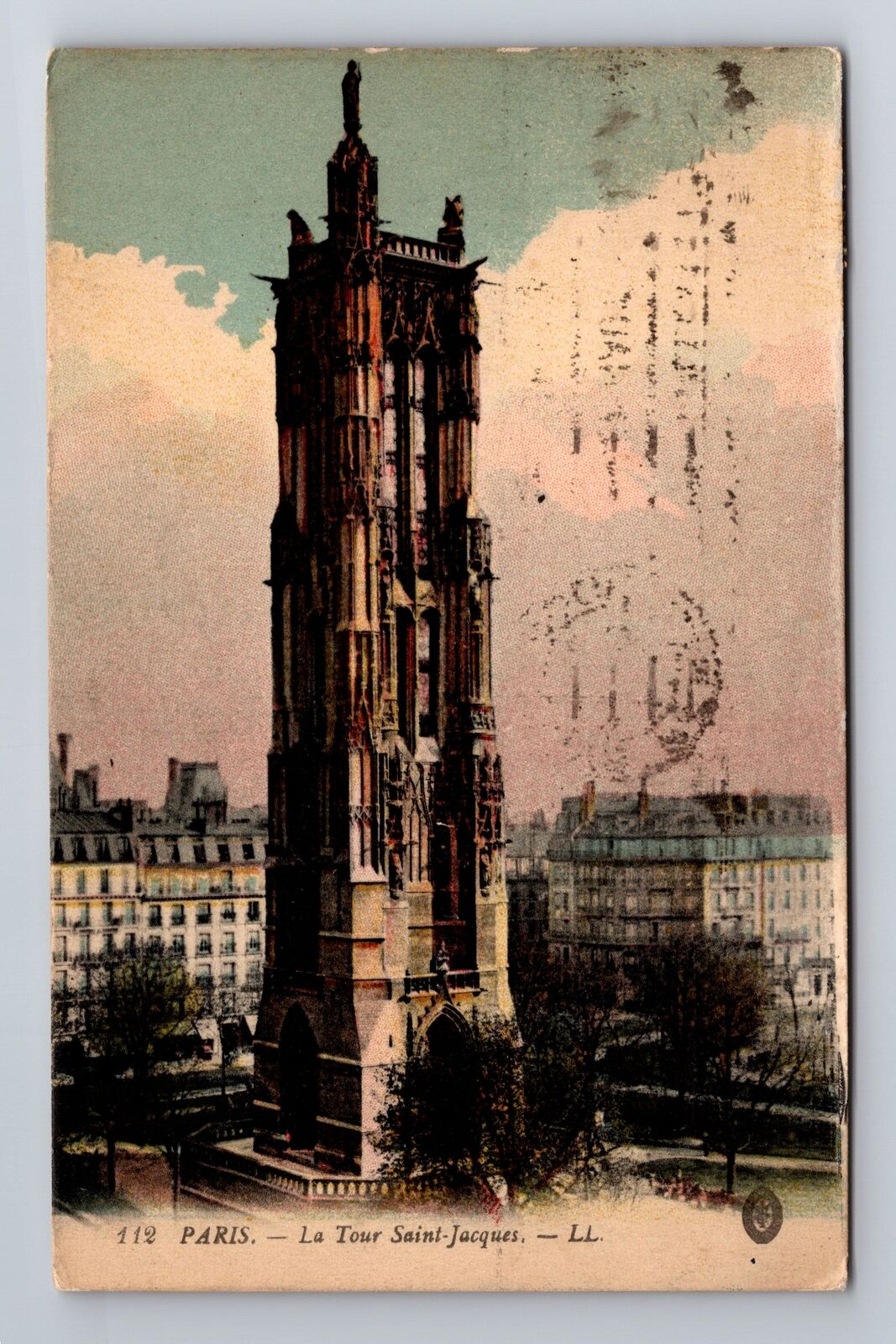 Paris-France, La Tour St. Jacques, c1918 Antique Vintage Souvenir Postcard