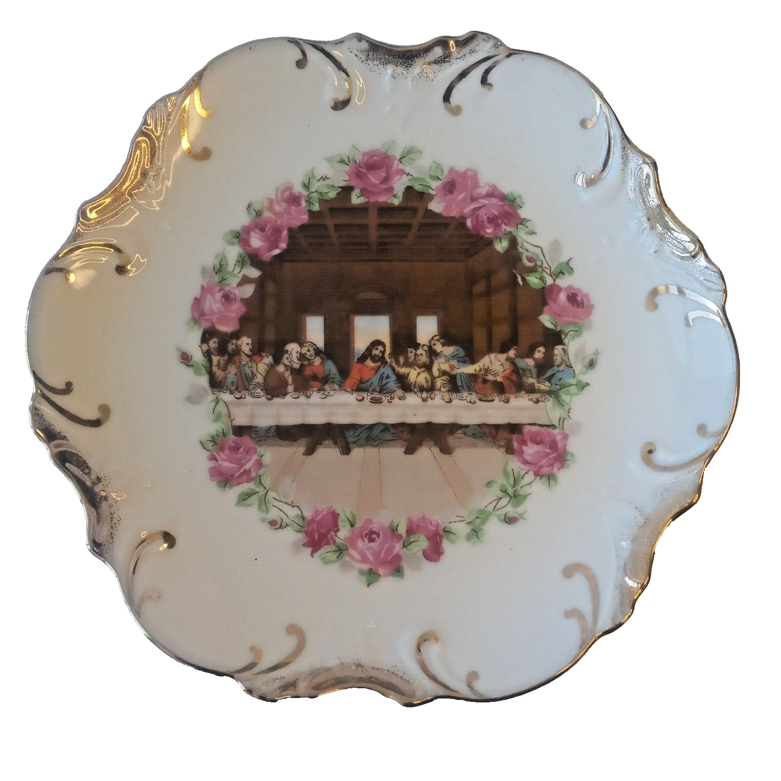 Vintage Dee Bee Co. Jesus Last Supper Decorative Porcelain Plate 18k Gold Gilt