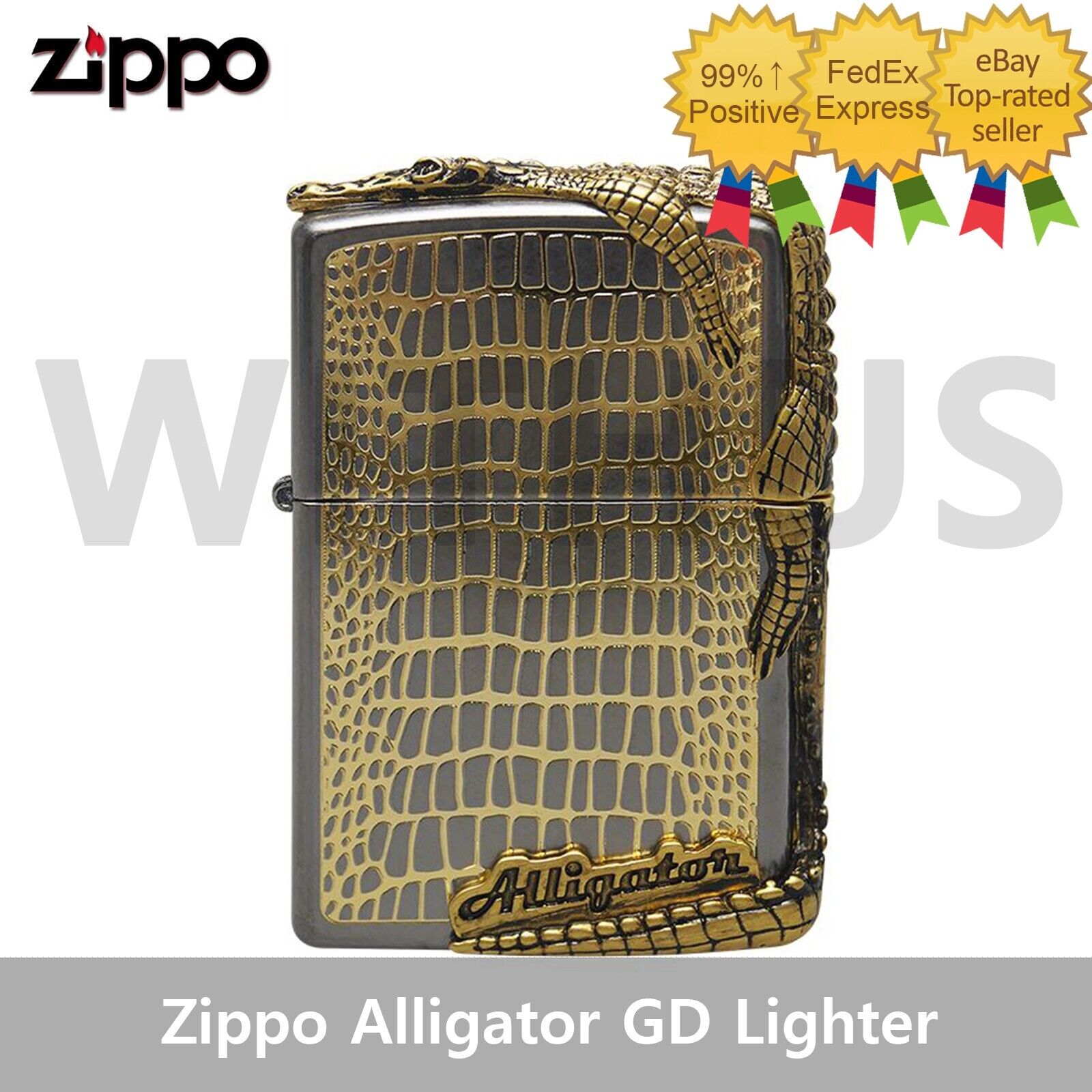 Zippo Alligator GD Gold Lighter New In Box - Trakcing