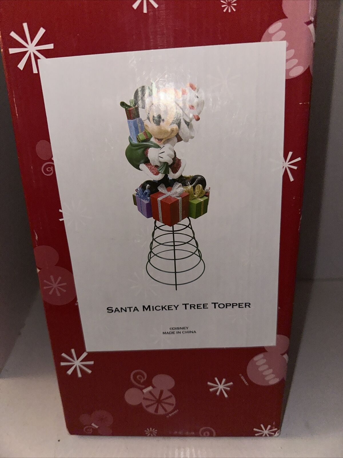 Disney Santa Mickey Mouse Christmas Tree Topper Presents Glitter Holiday w/ Box