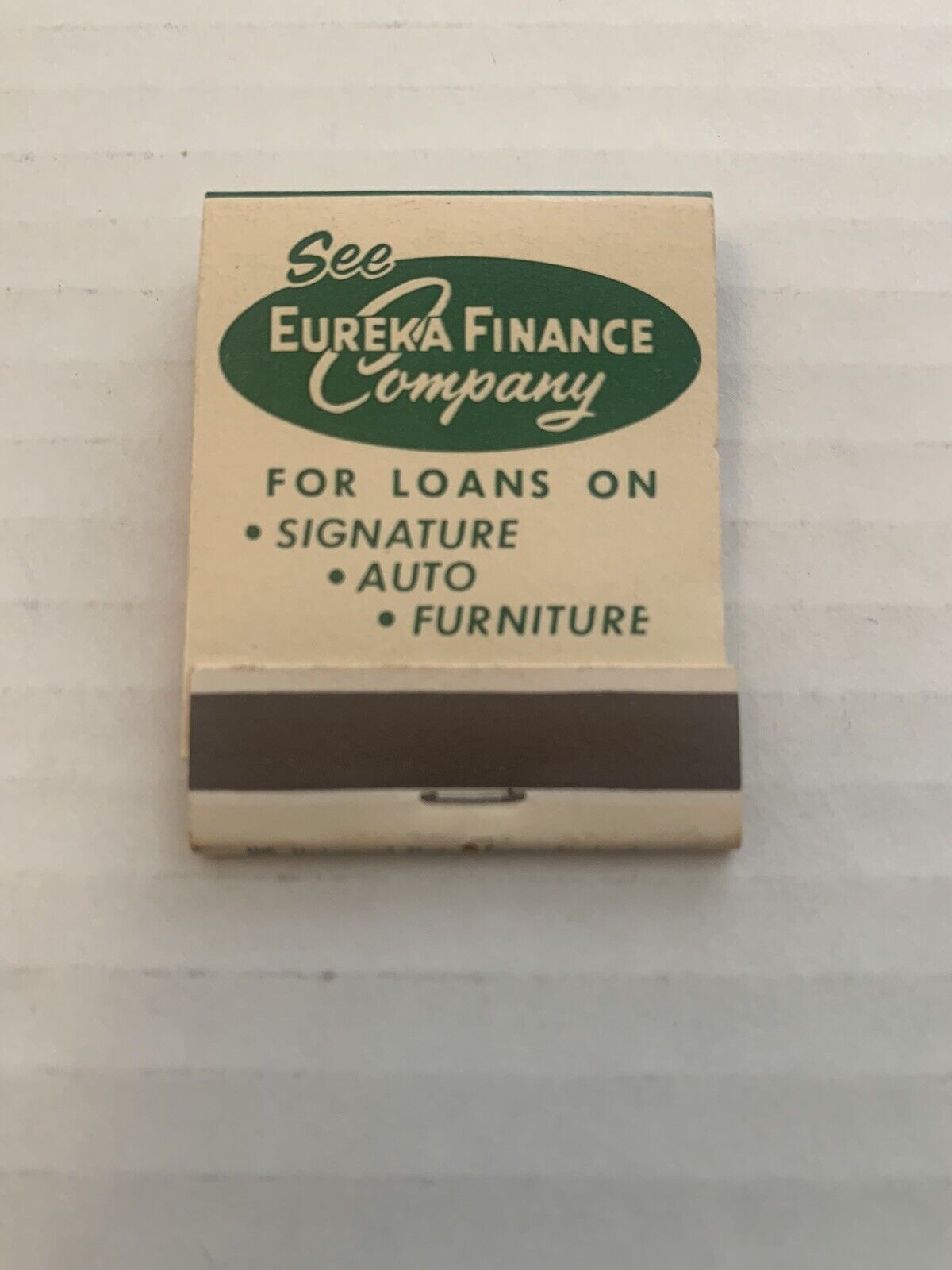 Vintage Eureka Finance Company Matchbook Full Unstruck Ad Matches Souvenir