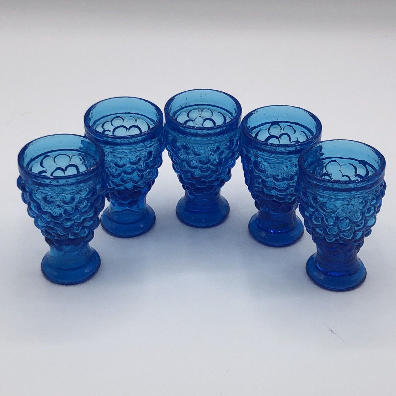 Vintage Set of 5 Blue Aperitif Cups 3” Tall Bar Ware Dinner Service