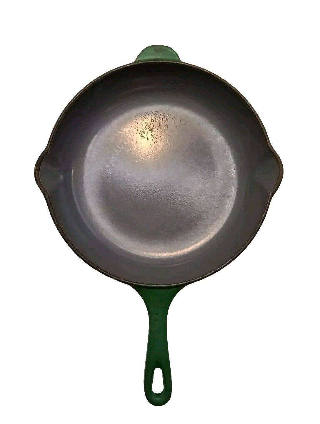 Le Creuset France 9” Double Spout Cast Iron Pan Skillet #23 Emerald Green 