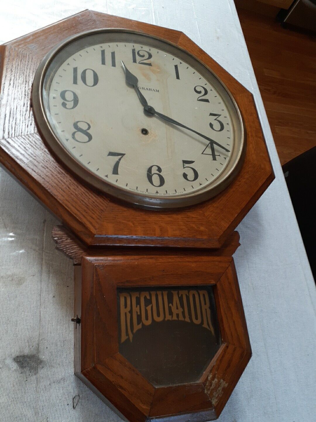 Antique E. Ingraham Regulator Wall Clock Oak School Clock 