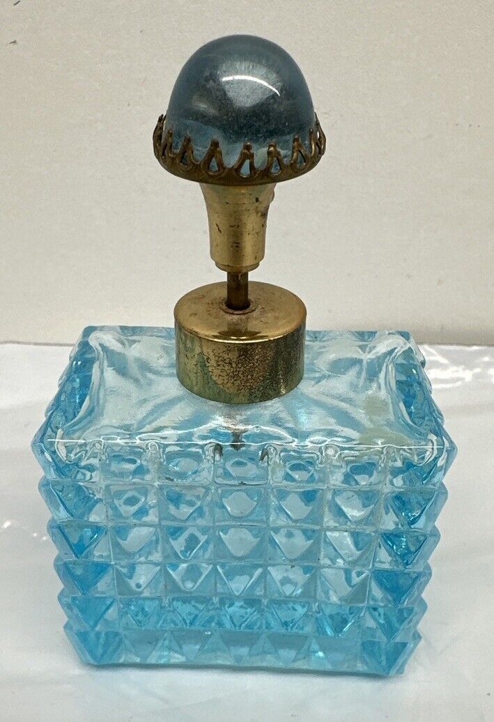 Vintage Blue Glass Perfume Bottle with Atomizer