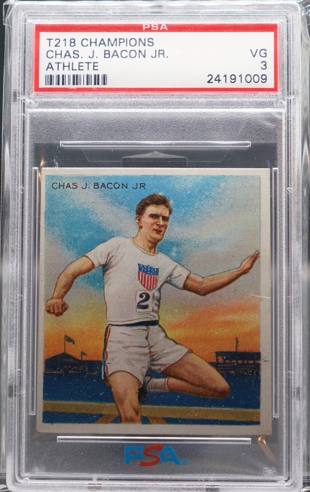 1910 Mecca T218 Hassan Tobacco Card, Champions, Chas J. Bacon, Runner, PSA 3