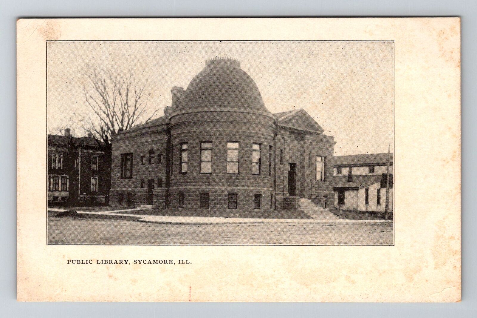 Sycamore IL-Illinois, Public Library, Antique Vintage Souvenir Postcard