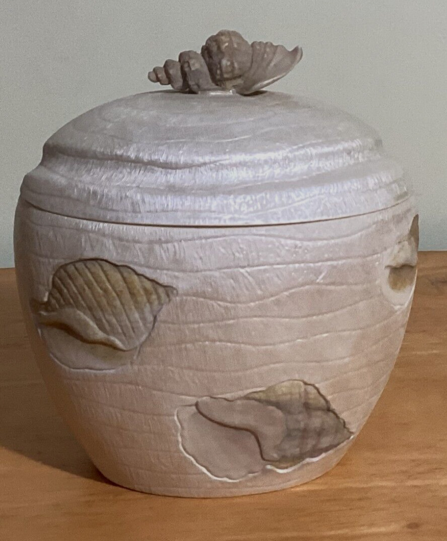 Vintage Croscill Seashell Beach Pearly Trinket Jar with Lid Bathroom Kitchen