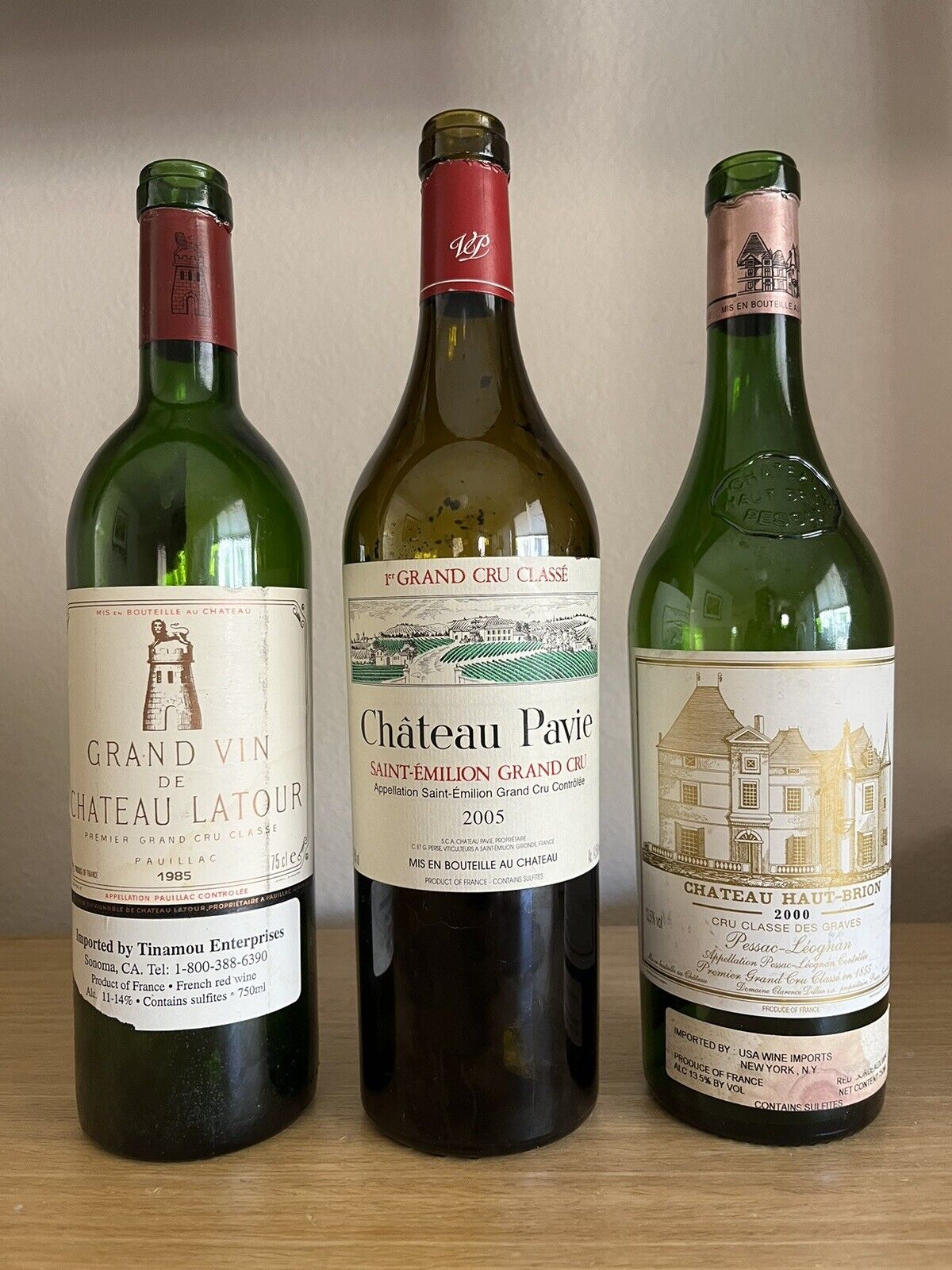 3 Empty Grand Cru Classe Bordeaux Bottles 