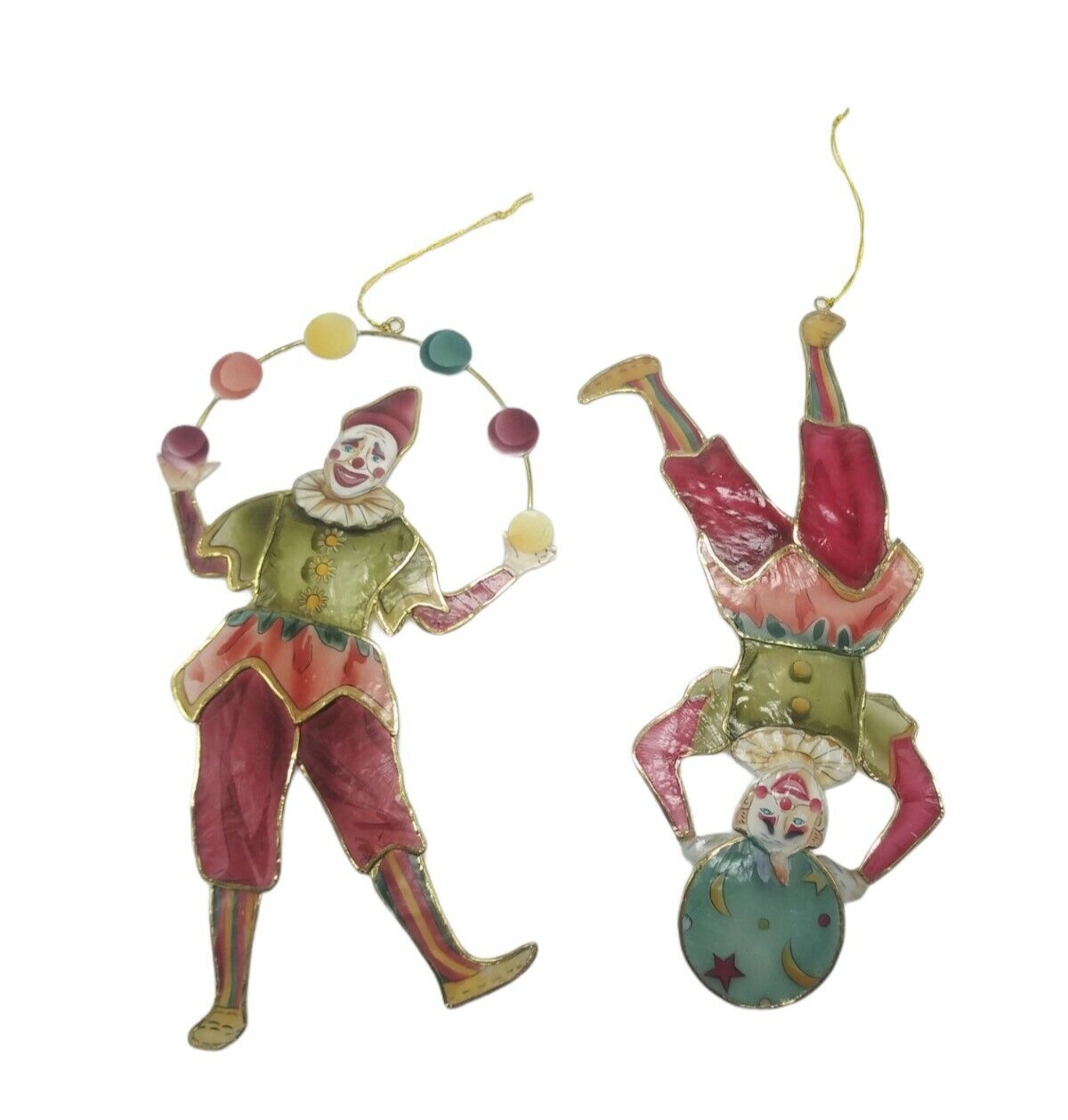 Hand Painted Capiz Shell Circus Clown Ornaments 7\