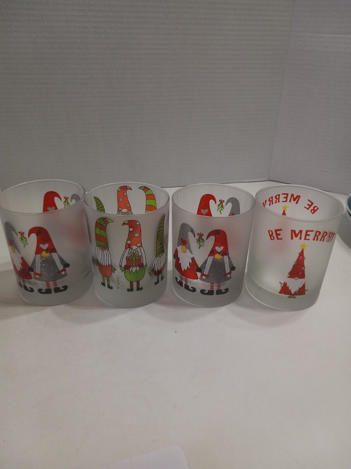Culver LTD. Frosted Lowball Gnome Designs Tumblers, Signed Set Of (4) Made In...