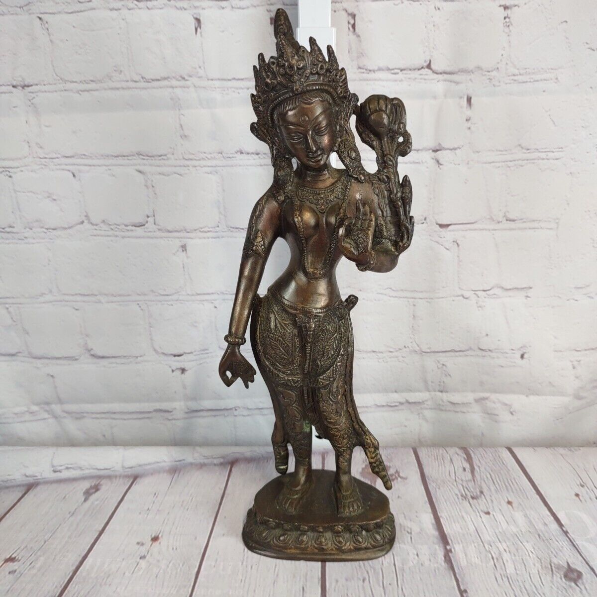 Vintage Goddess Tara Bodhisttua Statue Cast Bronze Standing 12 Inches Tall