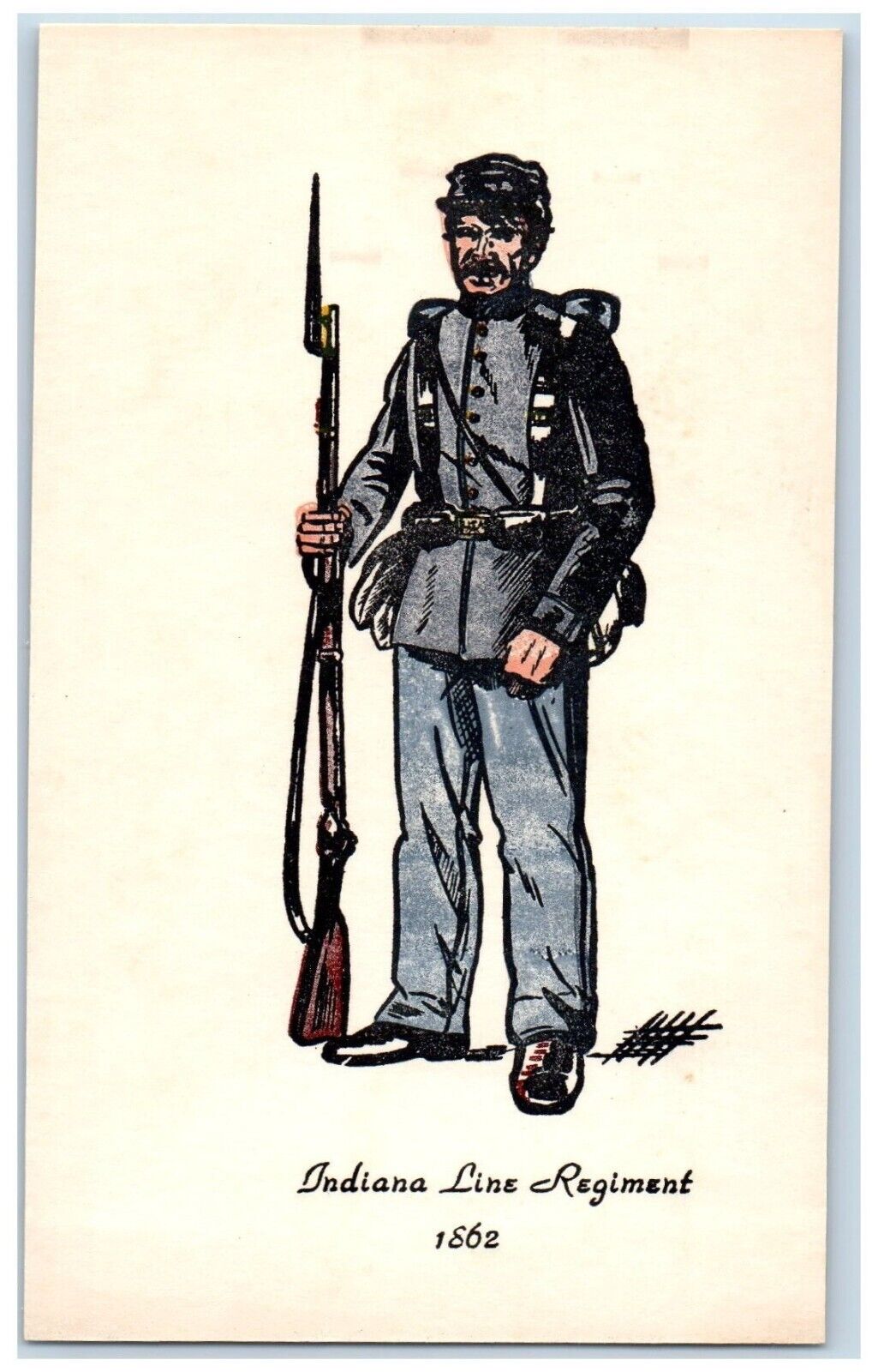 c1930's Indiana Line Regiment Military Soldier Civil War Vintage Postcard