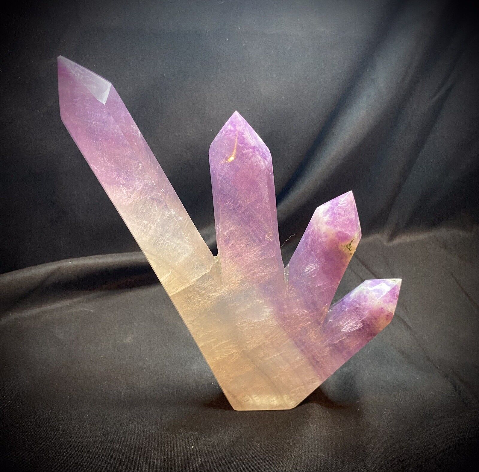 Amazing Purple Fluorite Quadruple Point Carving 847 Grams