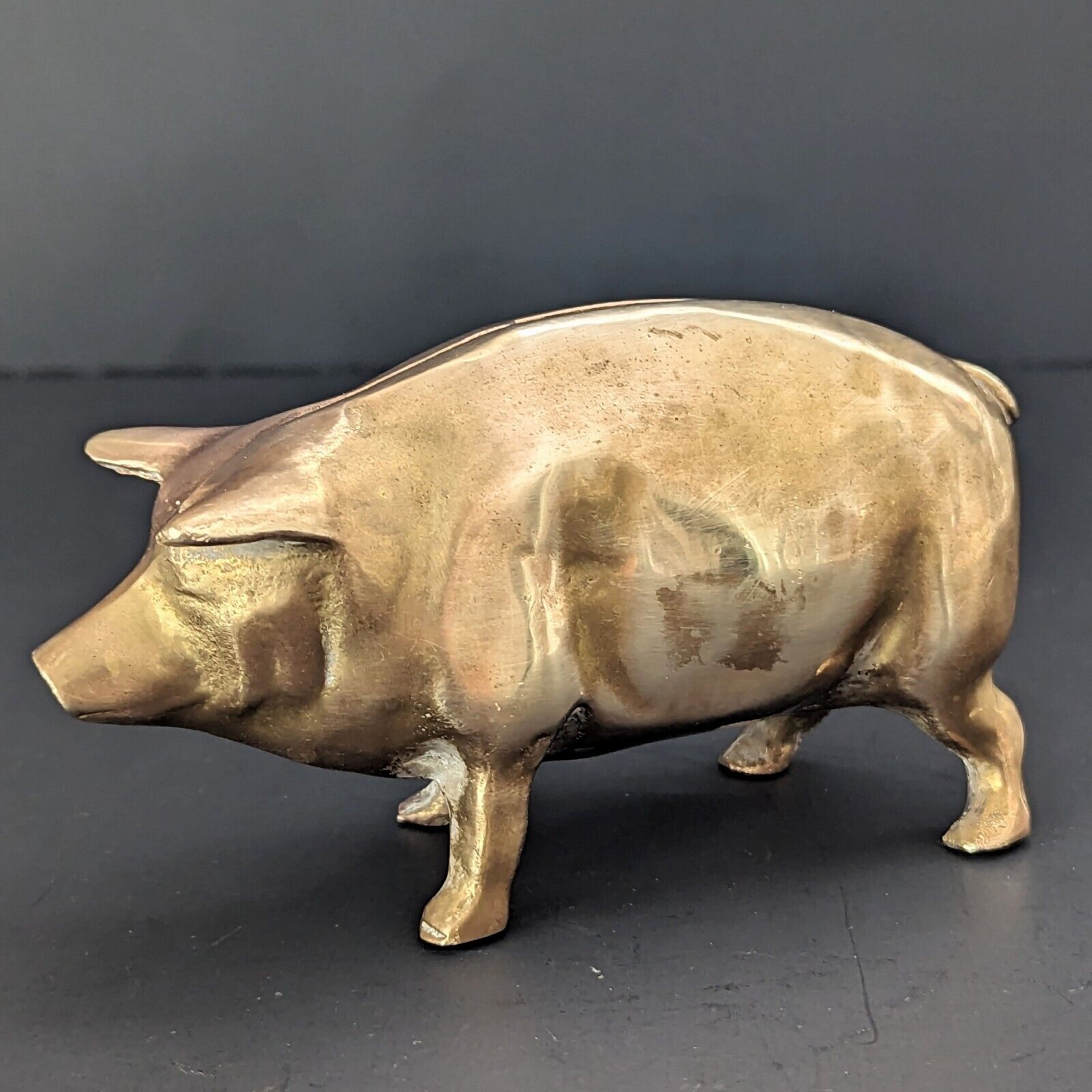 Rare EARLY Valleau Brass Pig Piggy Bank Money Bank 5\