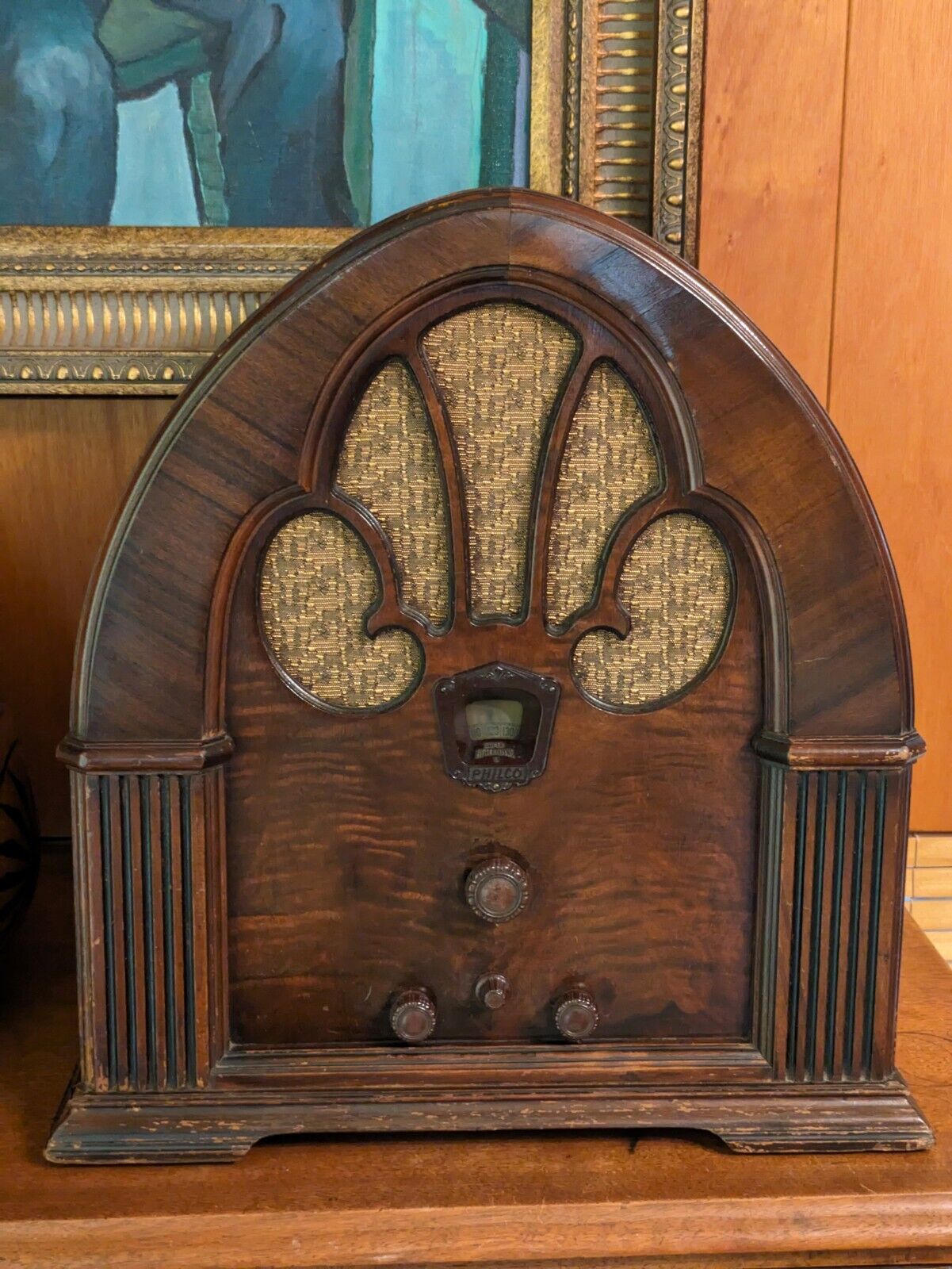 Antique Original Philco Model 90 Baby Grand Walnut Cathedral Tube Radio Working 