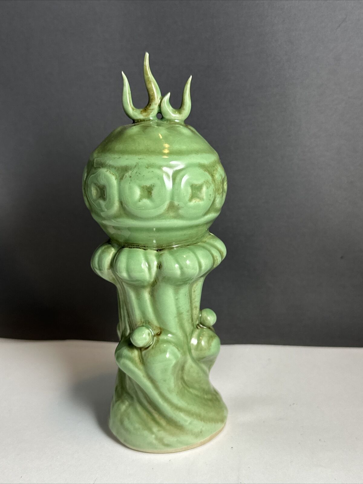 Vintage Green Glazed Art Object Asian Abstract Ceramic Figure