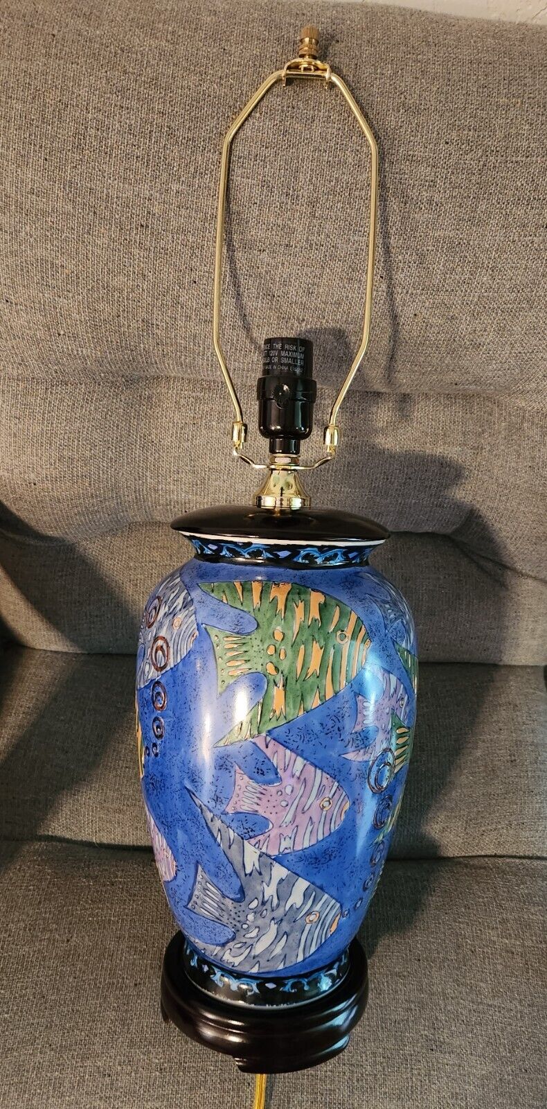FISH LAMP - Ginger Jar Style Ceramic Wood Chinoiserie Theme