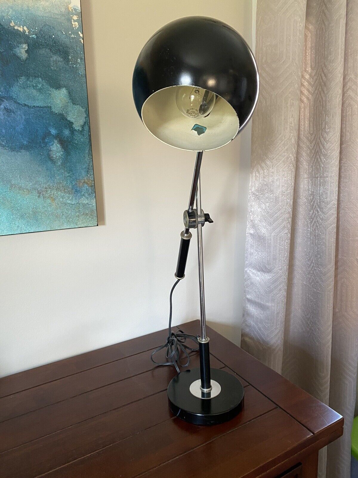 Vintage MCM Articulating Globe Desk Table Lamp Atomic Black/Chrome Modern