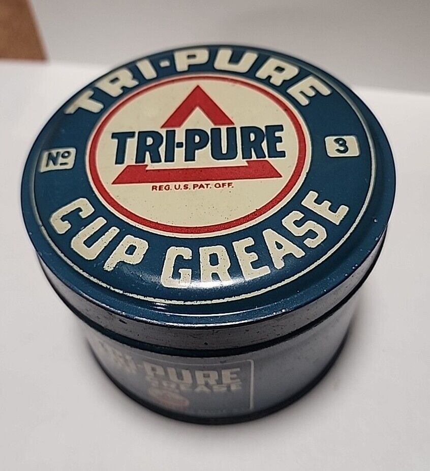 👍 *MINT* VINTAGE 1920'S SEARS OIL RARE TRI-PURE GREASE CAN 1LB MOTOR OIL GAS 
