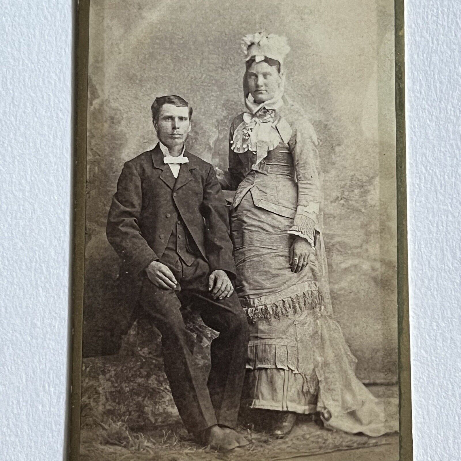Antique CDV Photograph Lovely Young Couple Wedding Day