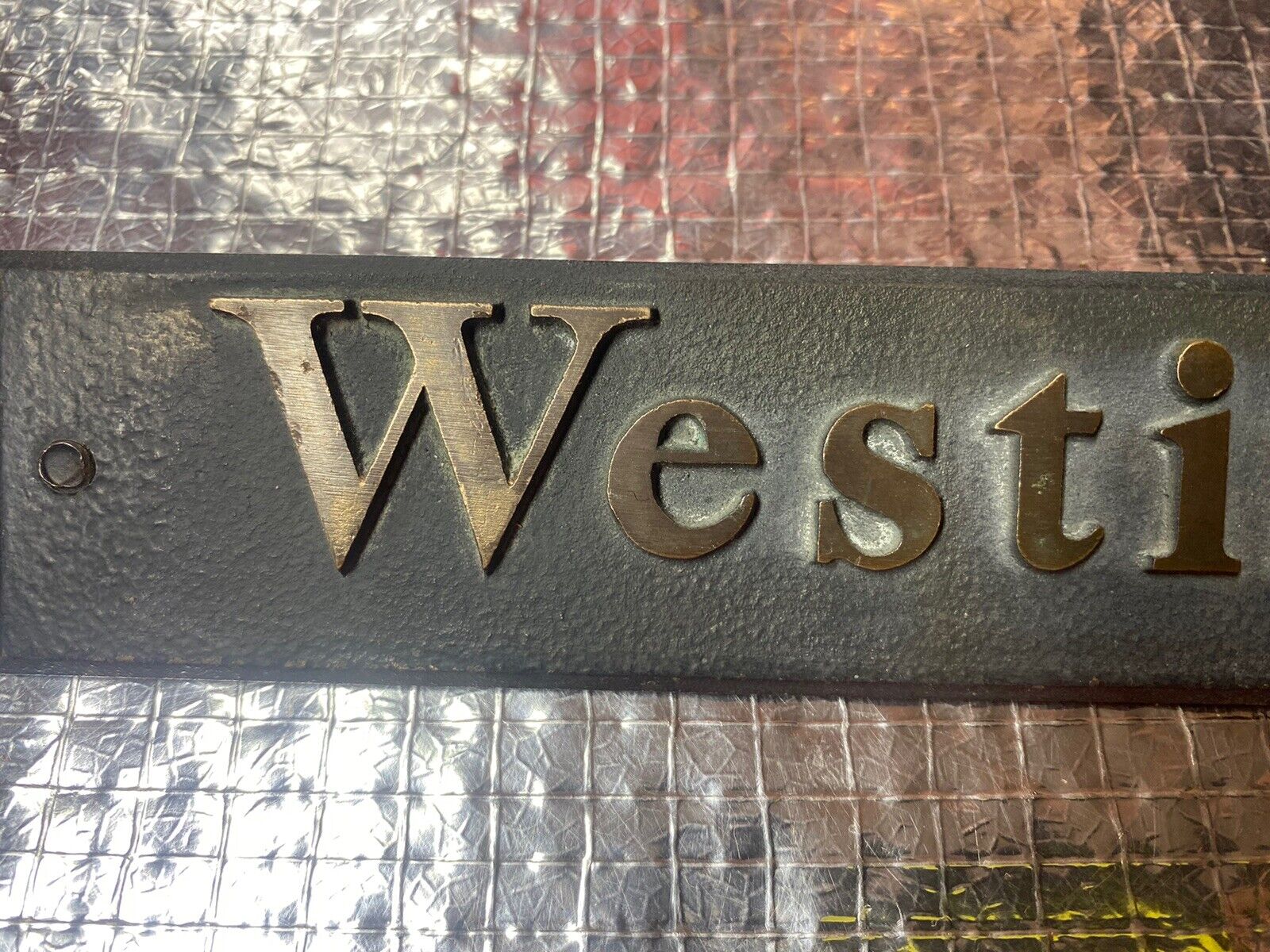 WESTINGHOUSE 12” X 1 3/4” SOLID BRASS ANTIQUE NAME PLATE, Beveled Edges,Bolt On