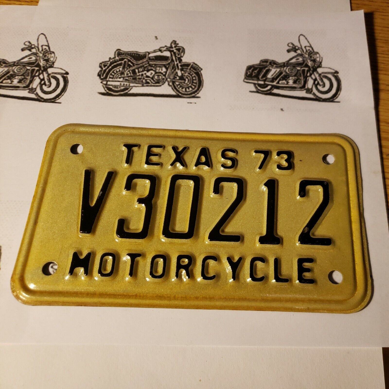 1973 TX TEXAS Motorcycle License Plate V30212 Black  NOS Harley Bike cycle 73