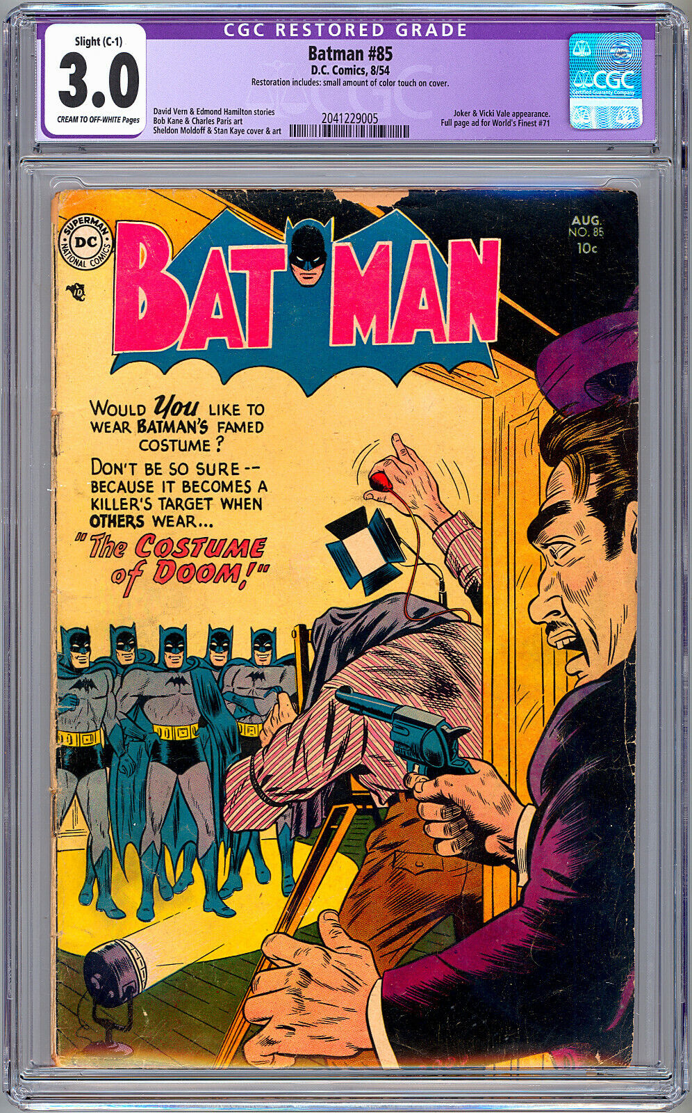 BATMAN #85 CGC 3.0 BOB KANE ART SHELDON MOLDOFF STAN KAYE COVER JOKER APP 1954
