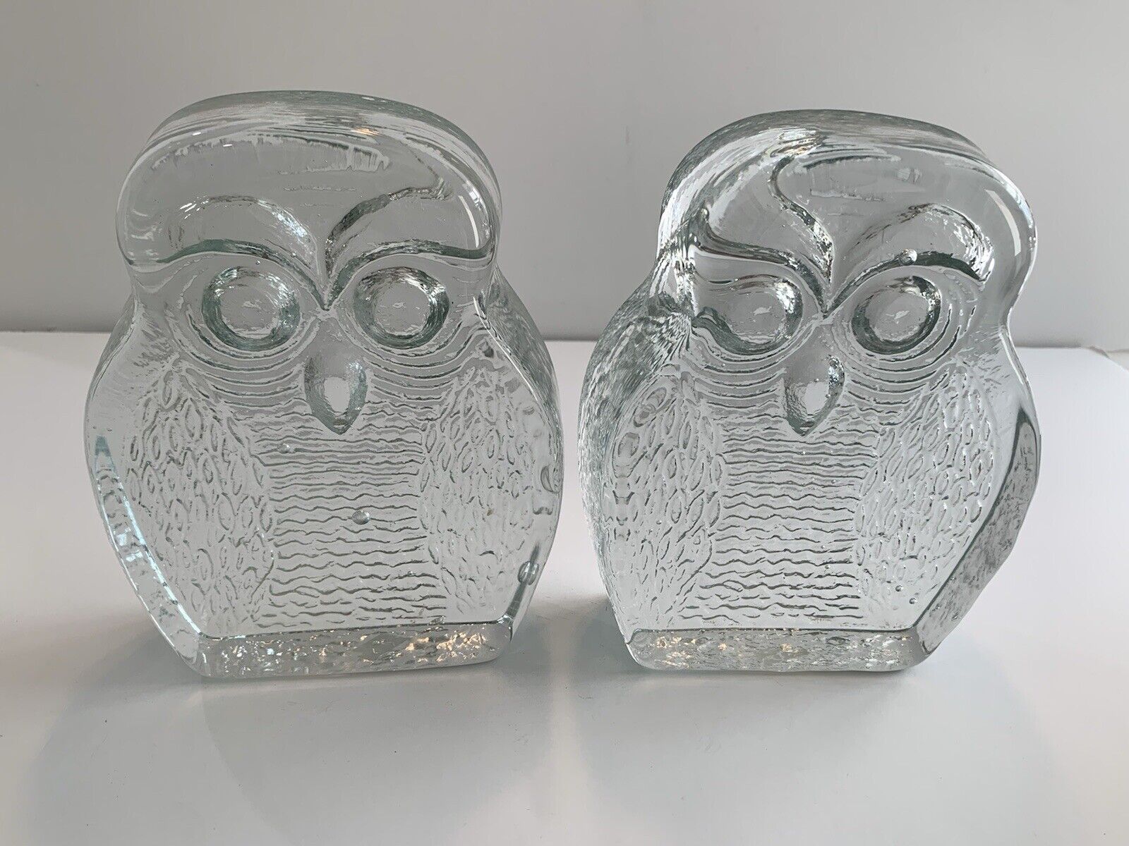 Vintage 1960s MCM BLENKO Clear Glass OWL Bookends Joel Myers West 7\
