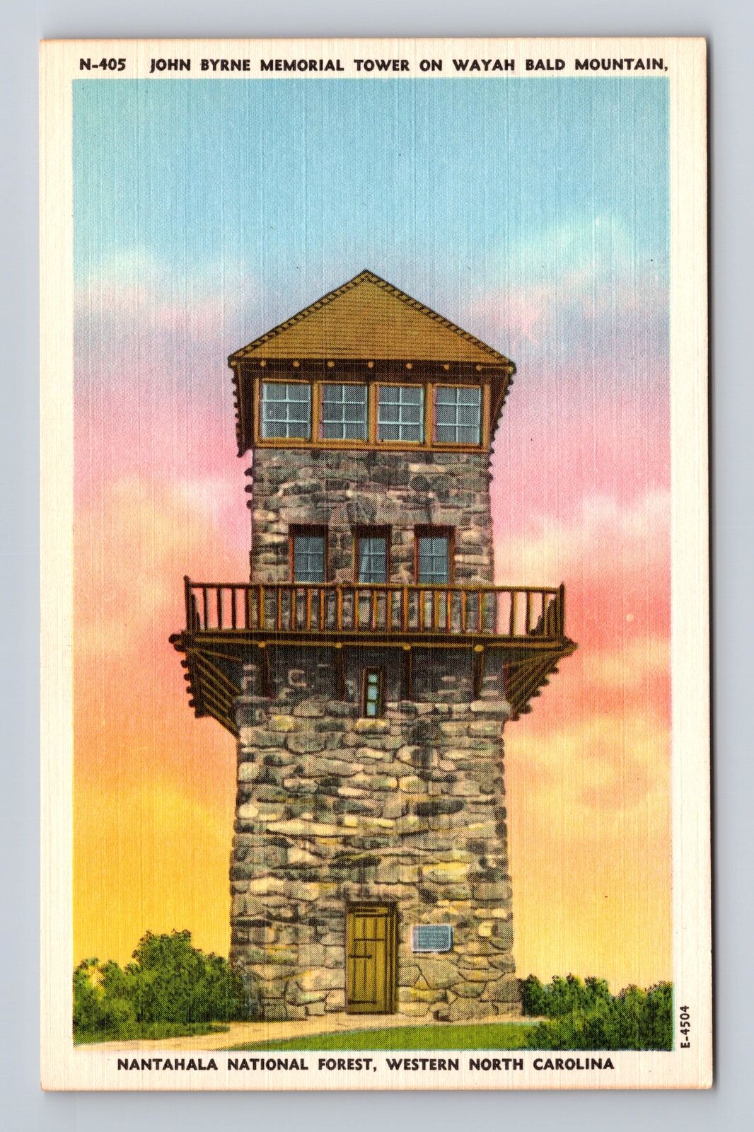 Wayah Bald Mountain NC-North Carolina, John Byrne Mem, Vintage Souvenir Postcard
