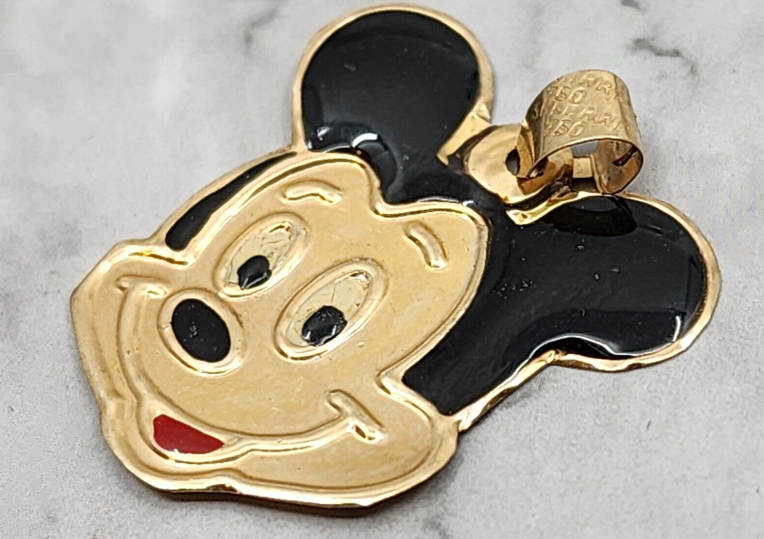 RARE Vintage 750 18k Gold & Enamel Mickey Mouse Pendant