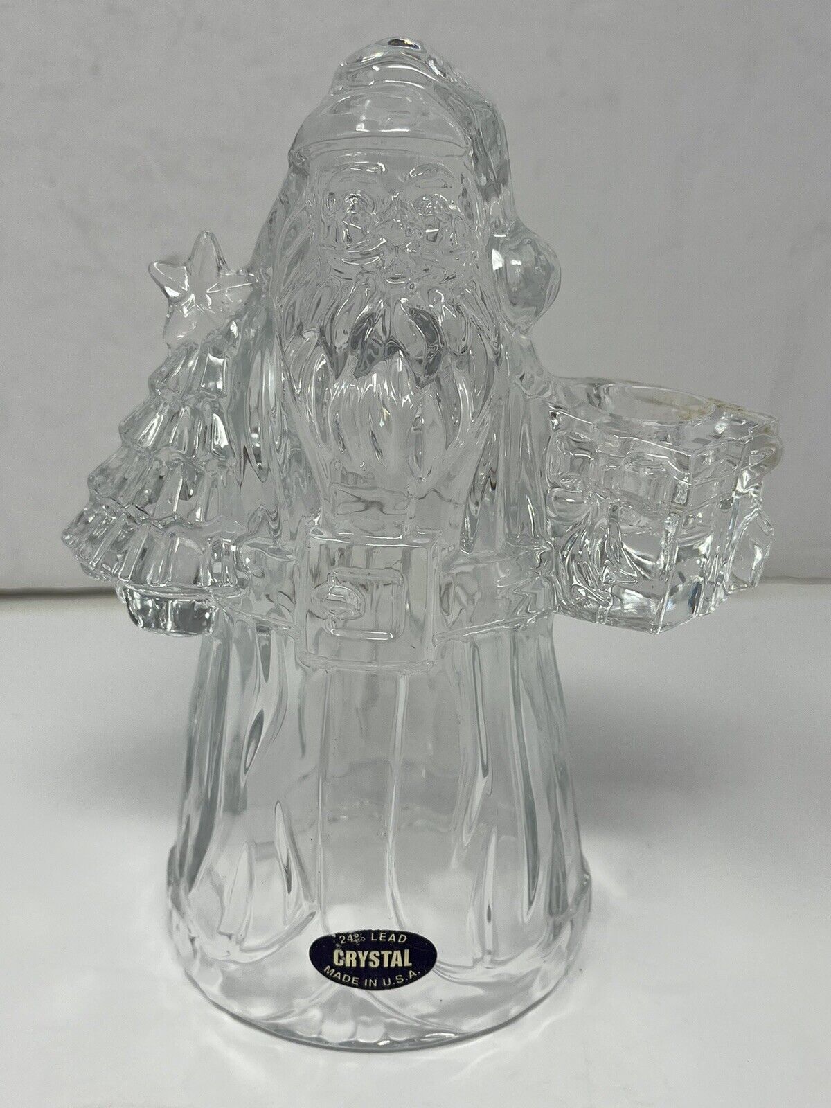 Clear Glass Santa Claus Figure 7.5”Candle Holder Christmas Decor Seasonal
