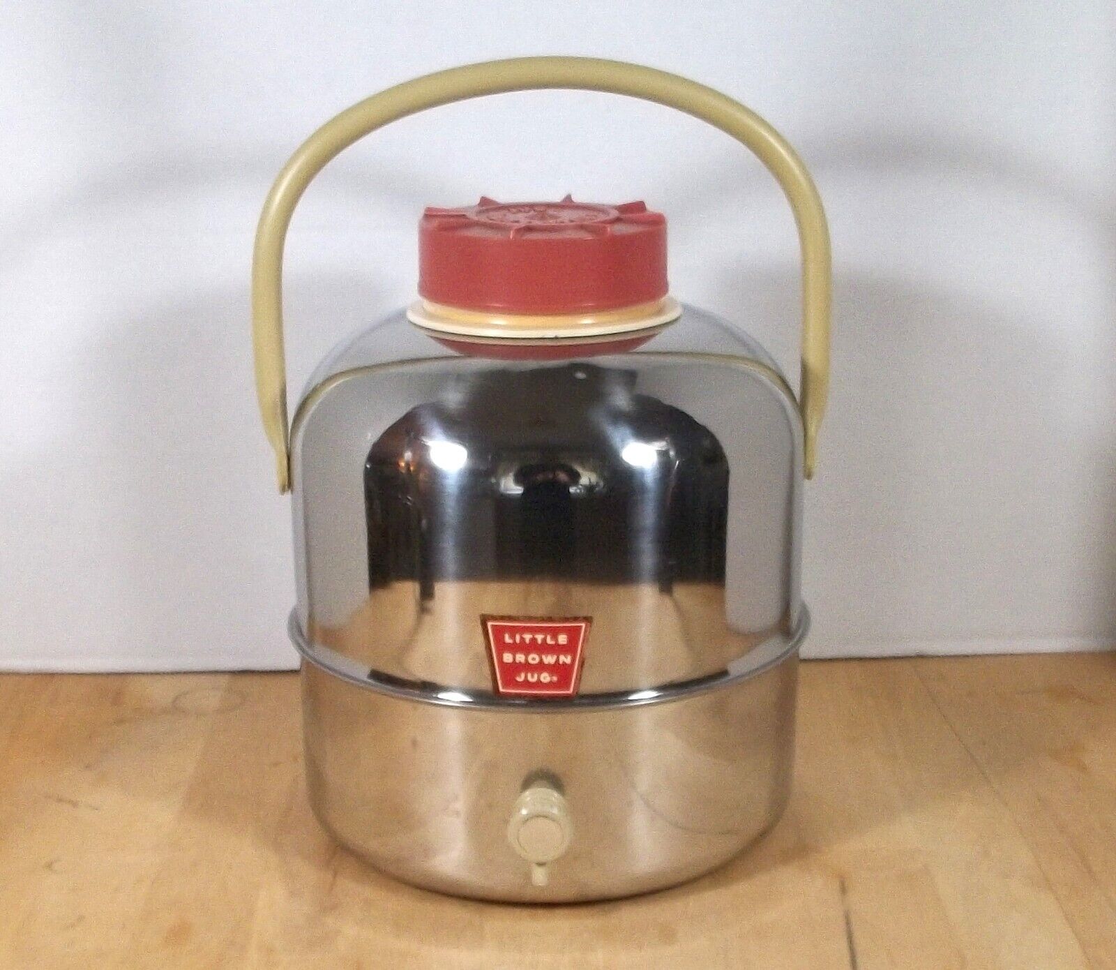 Vintage 1950's Little Brown Jug Insulated Chrome Picnic Drink Cooler Dispenser