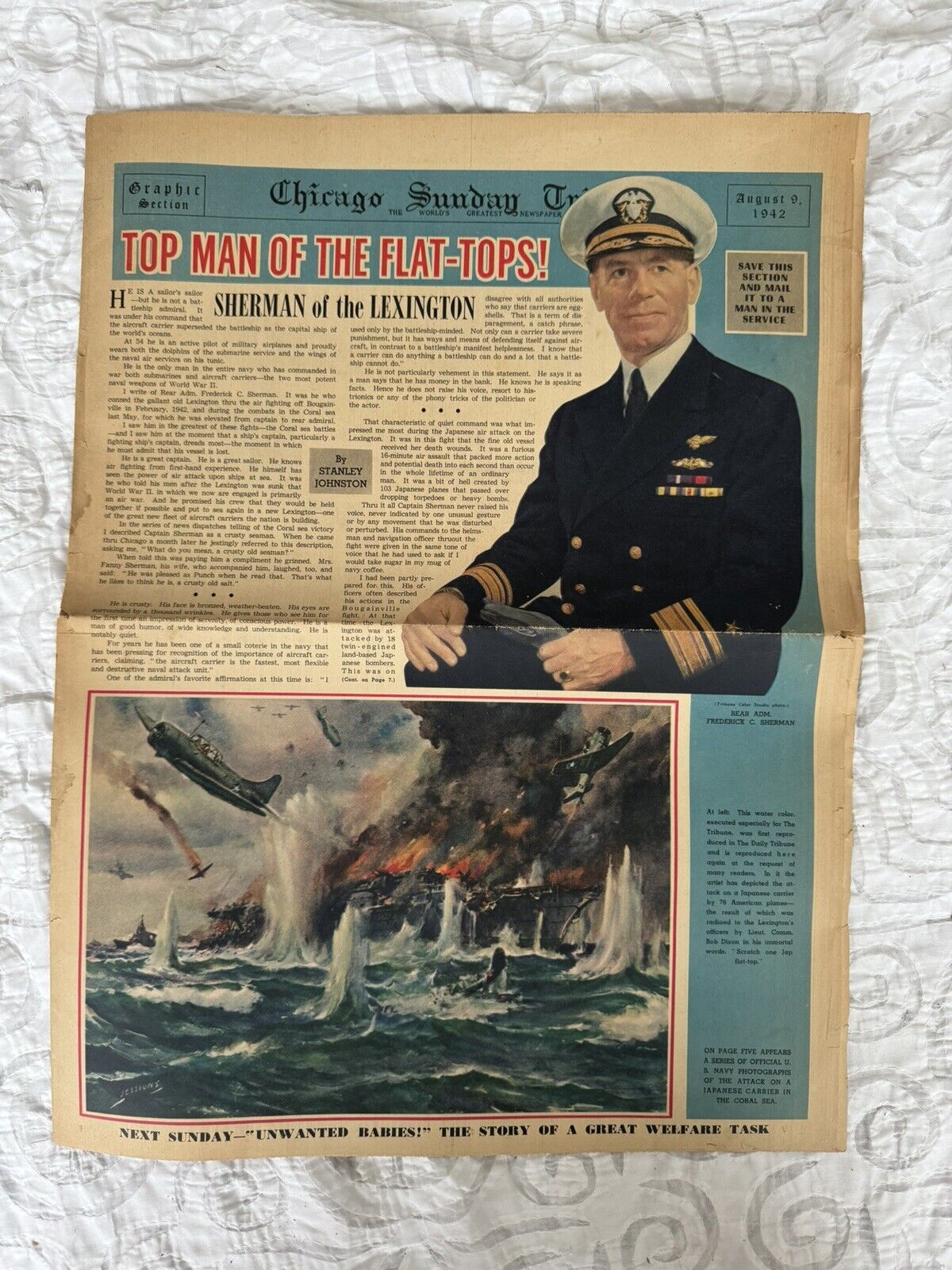Antique Newspaper August 1942 Chicago Sunday Tribune Top Man Flat Tops Sailor