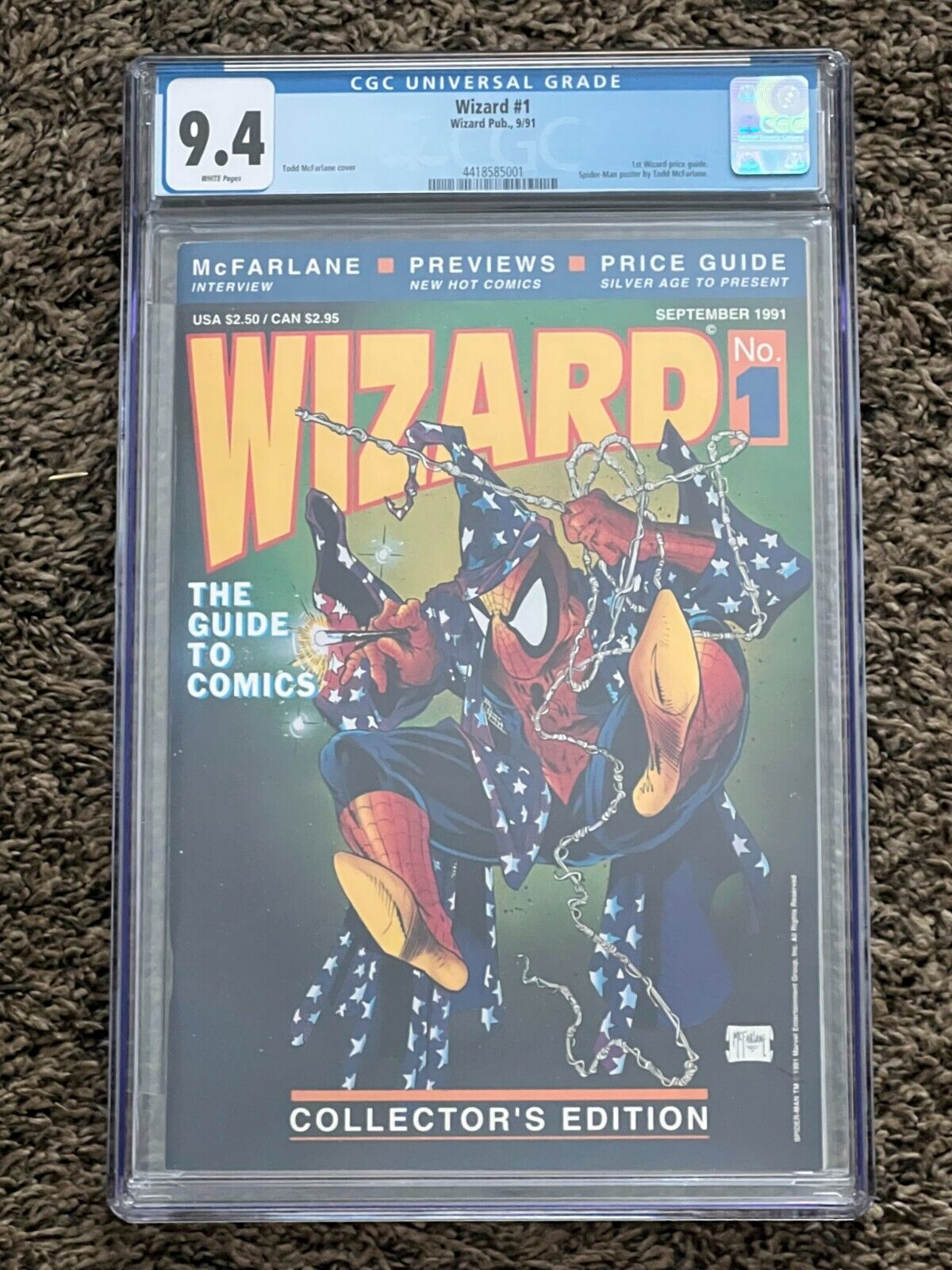 Wizard Magazine #1 CGC 9.4 — 1991 Spider-Man Todd McFarlane Cover & Poster Spawn