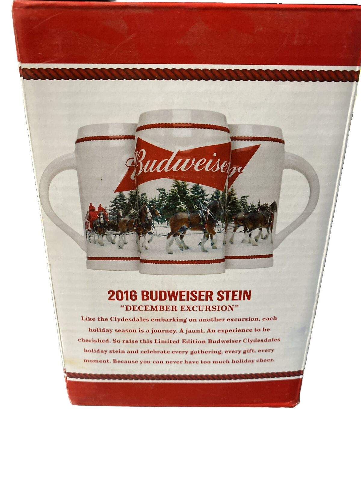  2016 Budweiser December Excursion Holiday Stein~ w/ Certificate Of Authenticity
