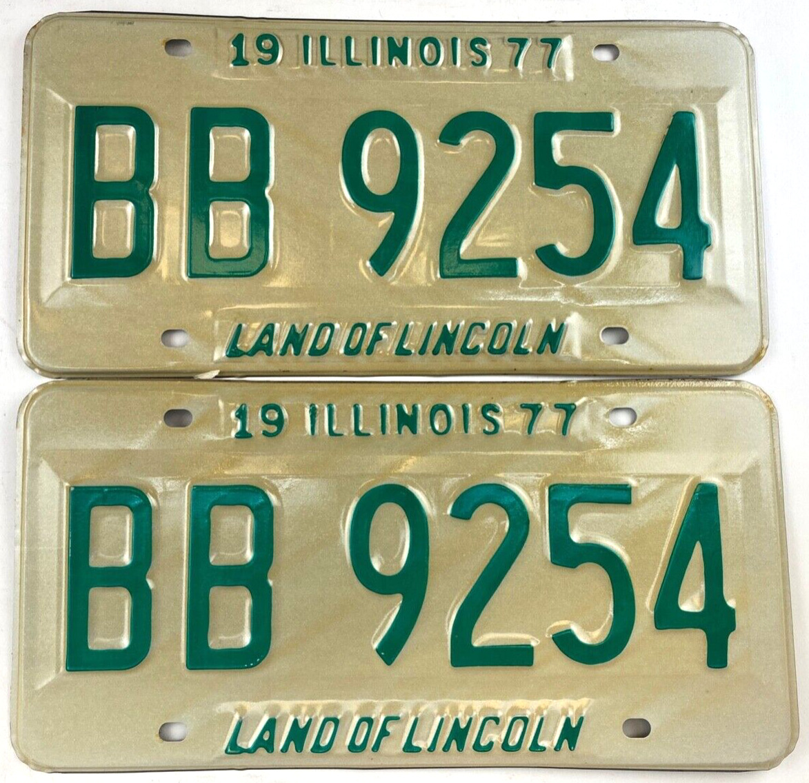 Illinois 1977 License Plate Set Garage Vintage Man Cave BB 9254 Collector Decor