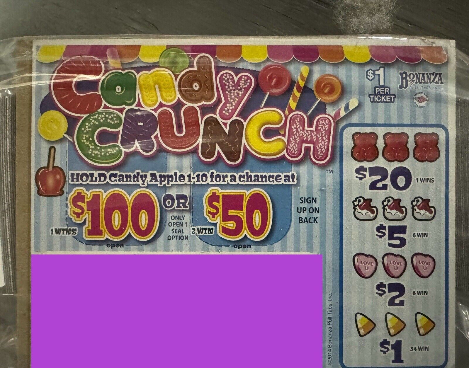 NEW pull tickets Candy Crunch Flash- Card Tabs Seal