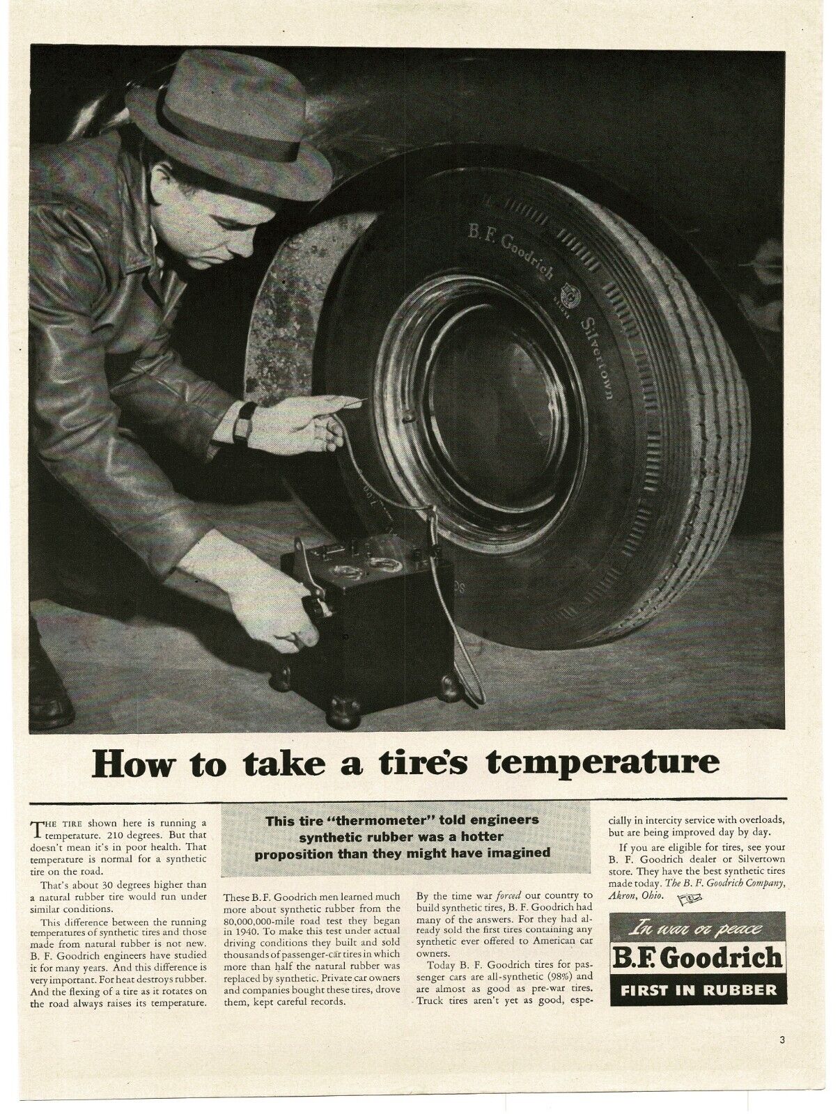 1944 B.F. Goodrich Tire Thermometer Vintage Print Ad