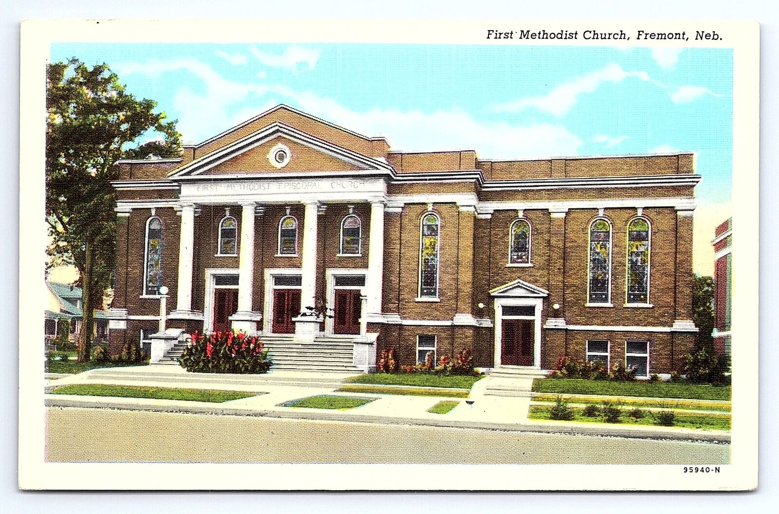 Postcard First Methodist Church Fremont Nebraska Curt Teich Co.