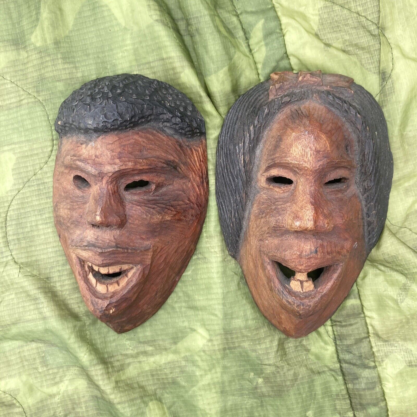 Pair of Primitive Carved Wood 7” Masks