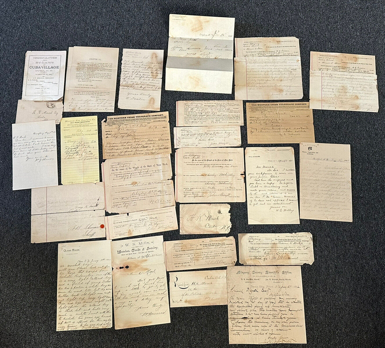 1890s CUBA NY Chief of Police Letter lot tramp law Rare paper summons sheriff