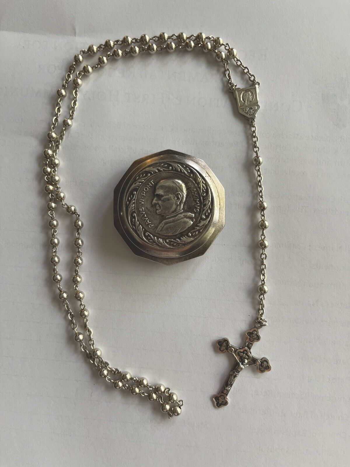 Sterling Silver Rosary with Pope Paul VI Case - Exquisite Detail. Rare. Vintage.